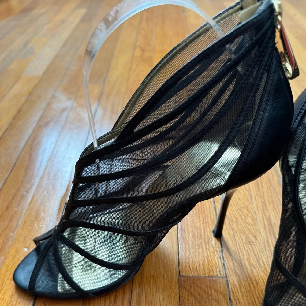Ted Baker Taminaa Black Mesh open toe leather detailing high Heel pumps, size 7